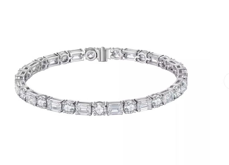 琦梵 PT950铂金培育钻石祖母绿间圆钻网球手链男女款拼接满钻手饰