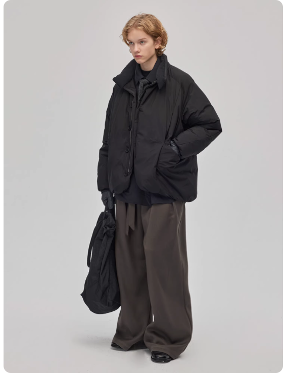 DECESOLO24AW日系潮流宽松重磅保暖立领90白鸭绒羽绒服外套冬