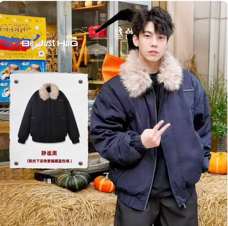 BJHG不计后果毛领羽绒服男款冬季90绒美式复古面包服防寒厚外套女