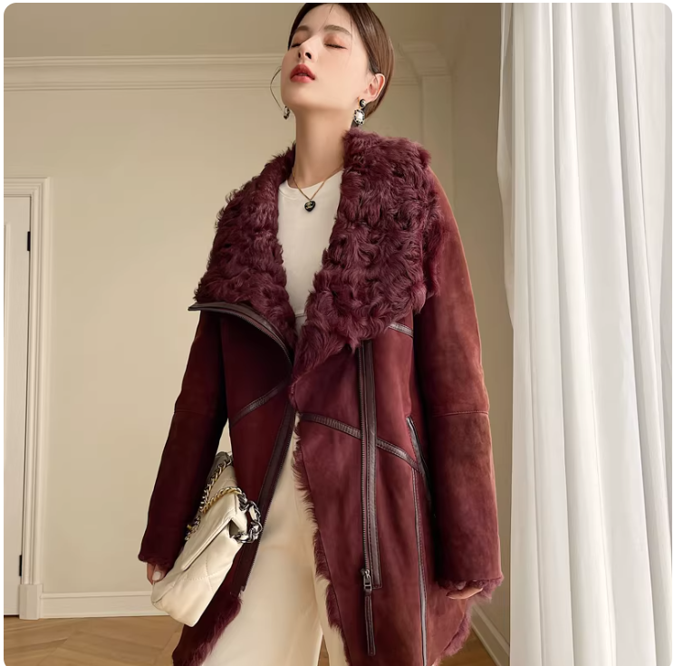 2025冬款进口小湖羊皮毛一体皮草外套女年轻款立领时尚羊羔毛卷毛