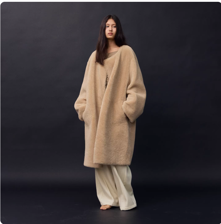 ZUM|100%羊毛皮|无领皮毛一体大衣25冬新款双面穿皮草外套女